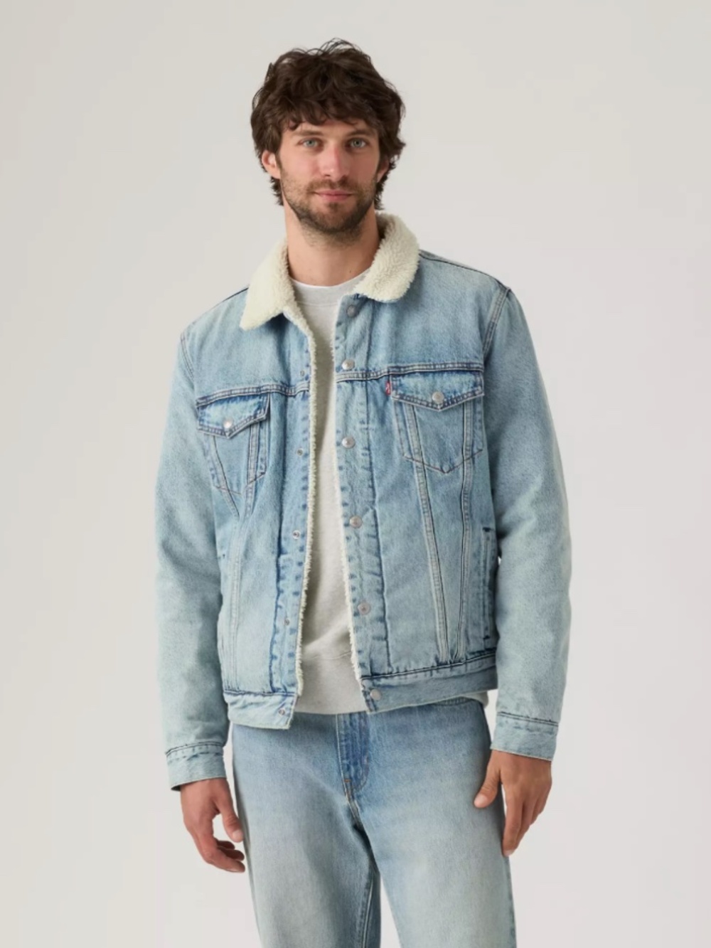 Levi's Type Iii Sherpa Trucker Jacket in Kentucky Blue Sherpa (Light Wash) - Picture 2 of 15